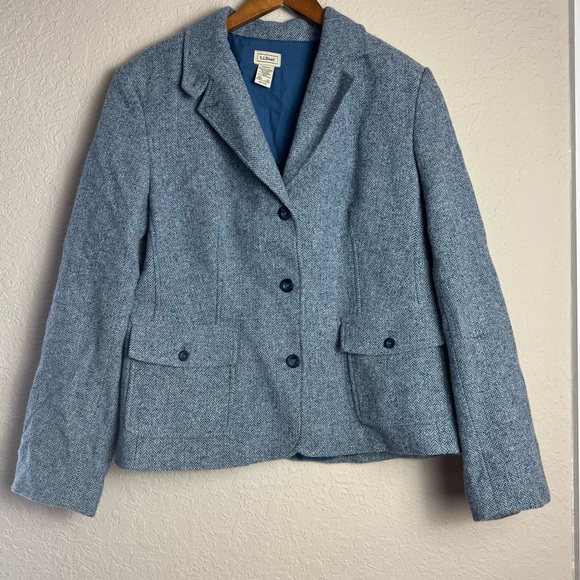 LL Bean Womens Wool Blend Twill Blazer Jacket in Blue - Picture 2 of 7
